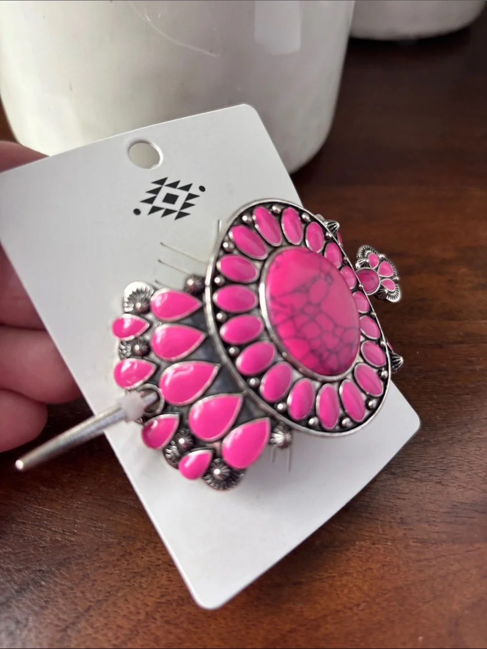 Hair slide w/stick,silver tone with pink stones